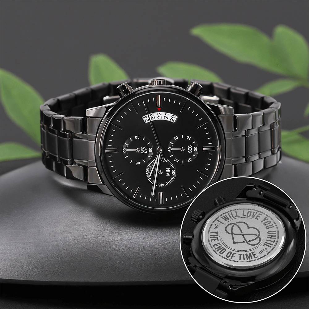 Until the End of Time Men's Black Chronograph Watch