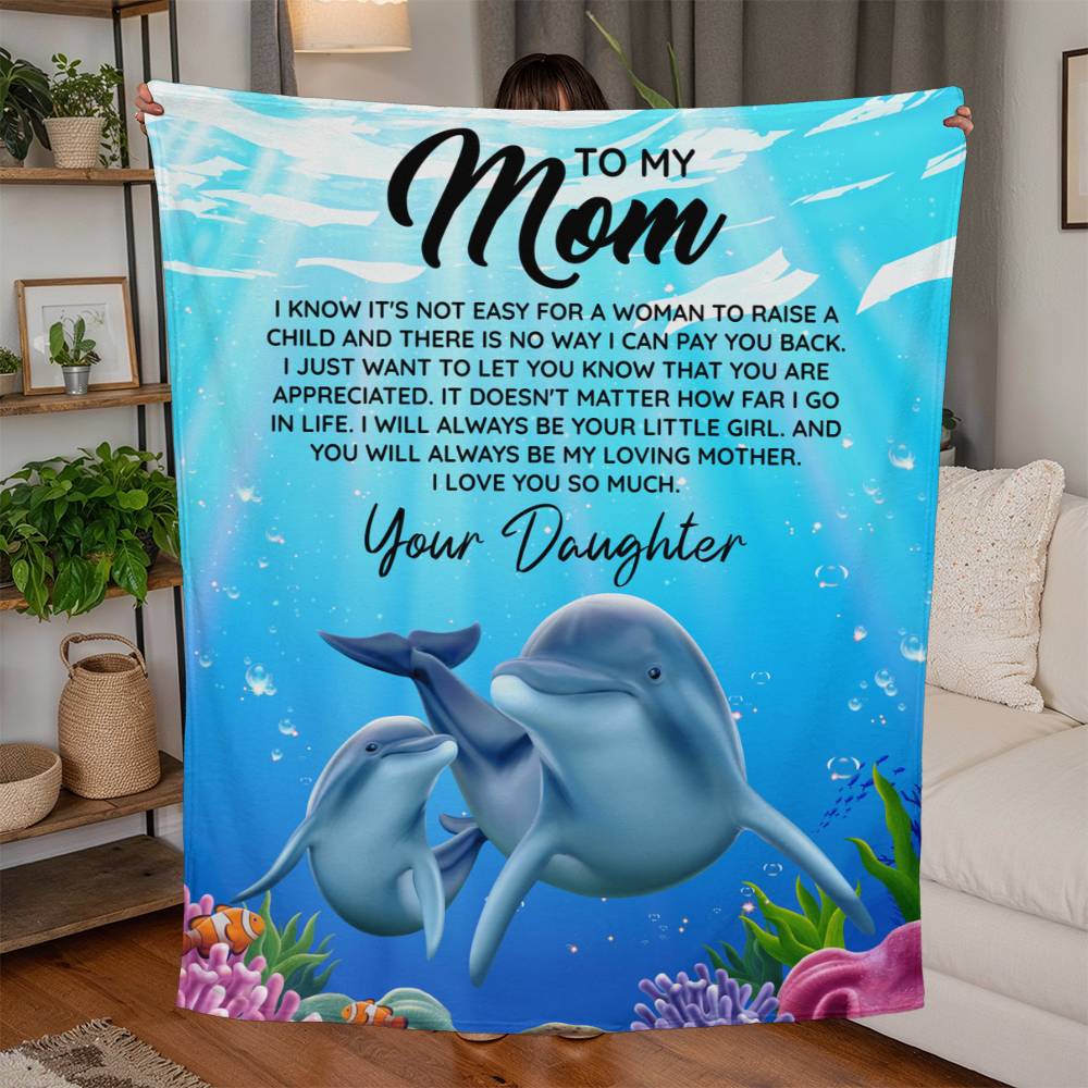 To Mom Dolphin Fleece Blanket