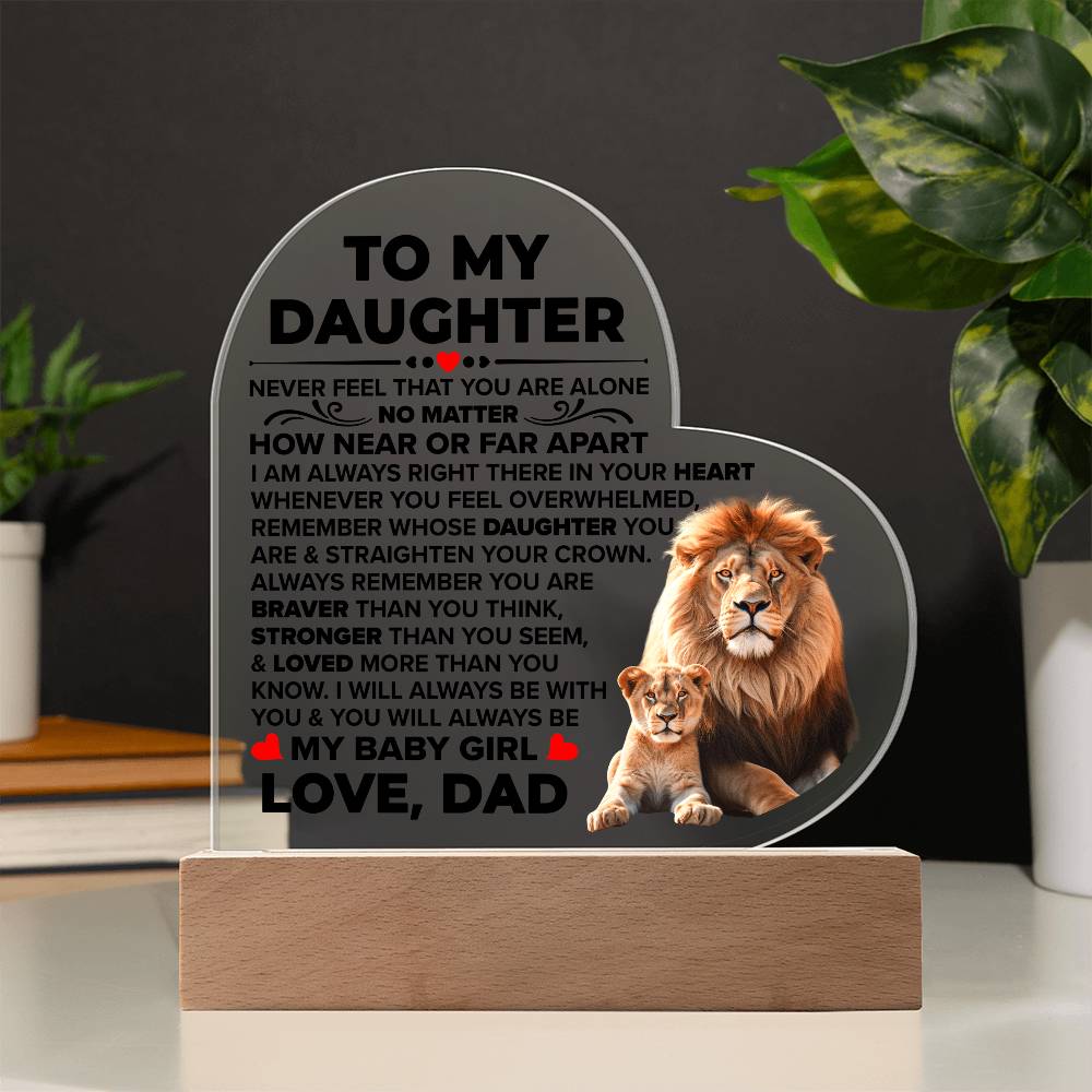 Daughter Braver LED Heart Plaque